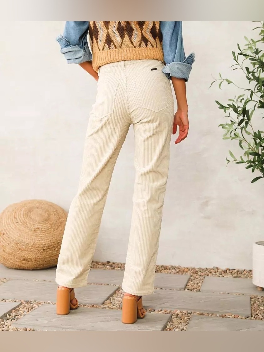 Kancan Buckle BKE Jeans Womens 27 Cream High Rise Straight Corduroy Stretch - Picture 10 of 11